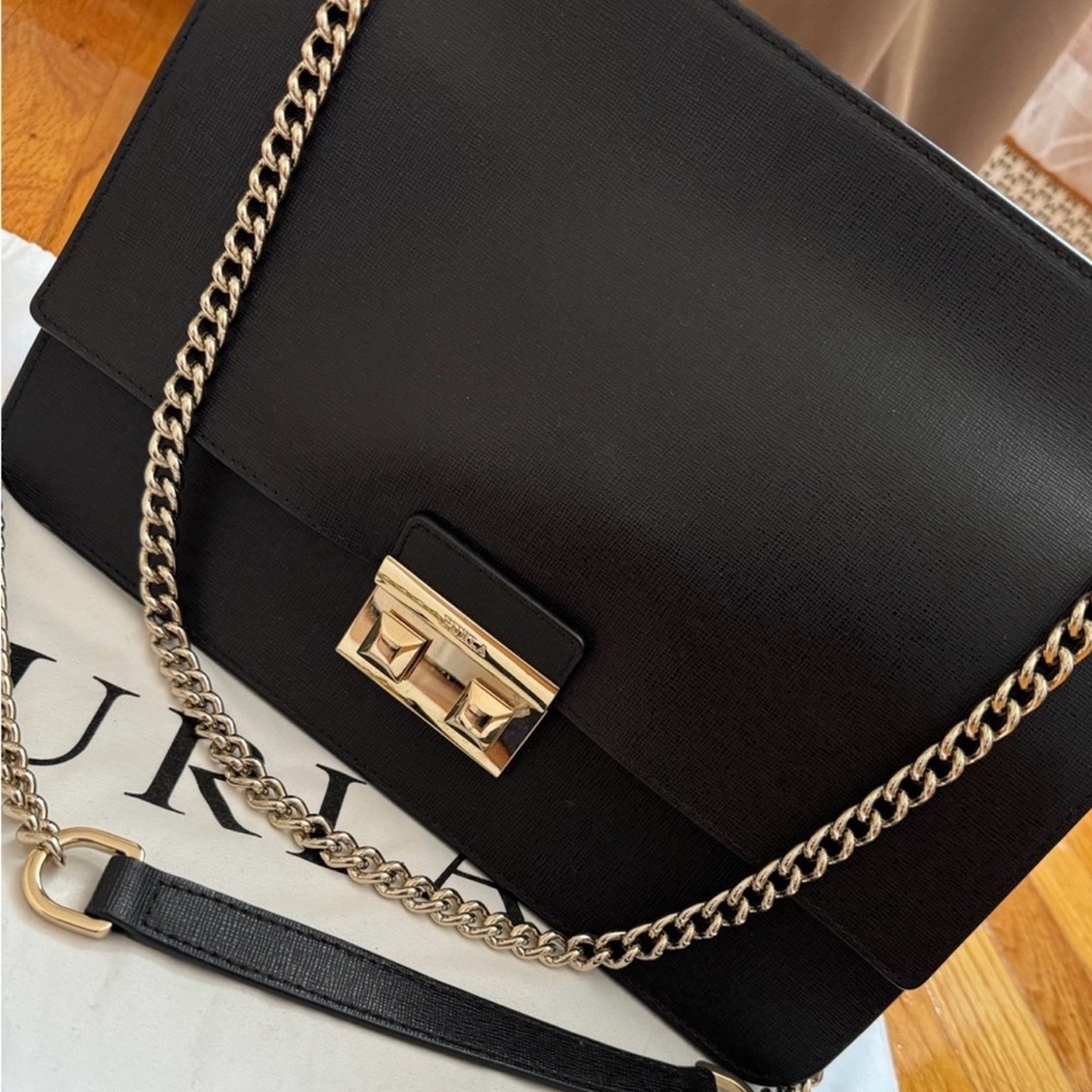 Furla Black Crossbody with Gold Chain